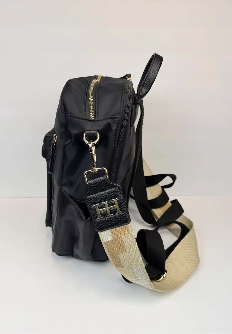 Haute Hippie Black Nylon Convertible Backpack  Crossbody Bag Decorative Strap